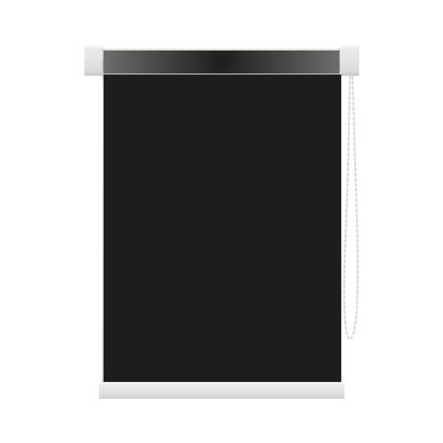 A black roller blind with a chain on a white background.