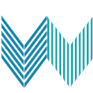 A blue and white striped arrow on a white background.
