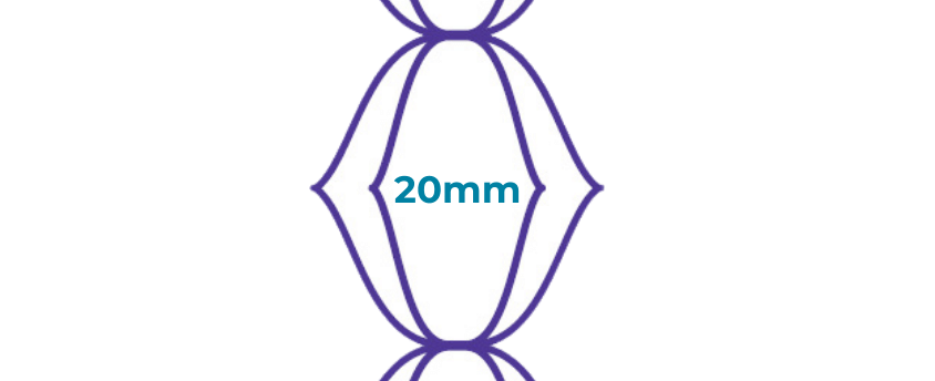 A drawing of a candy with the word 20mm on it.
