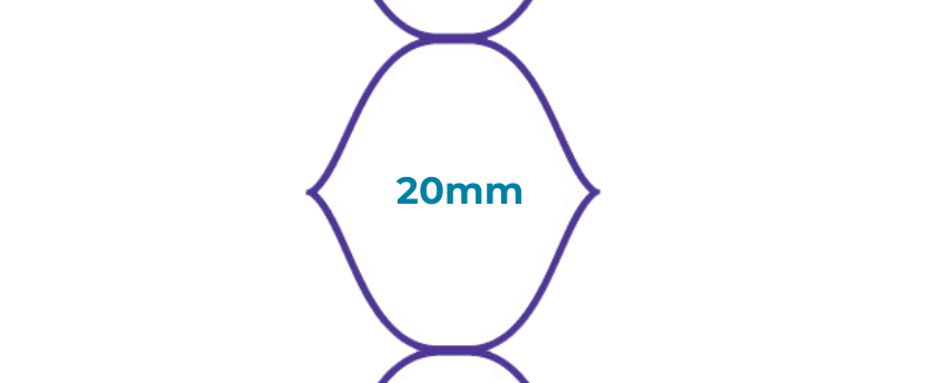A drawing of a candy with the word 20mm on it.