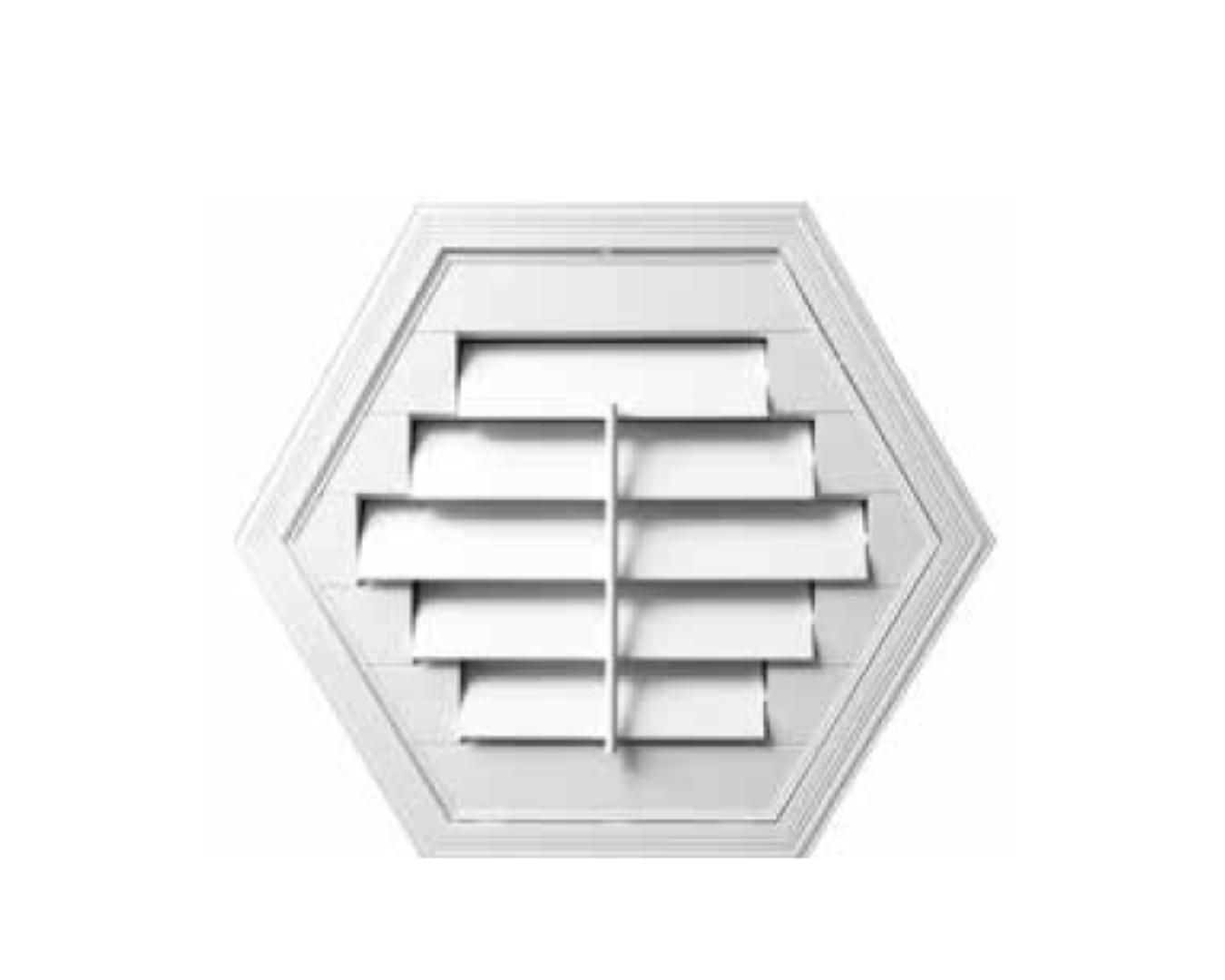 A white shutter in the shape of a hexagon on a white background.