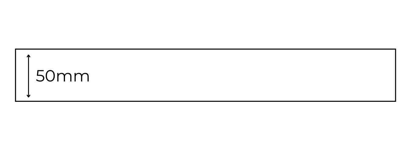 A black and white rectangle with the word 50mm on it.