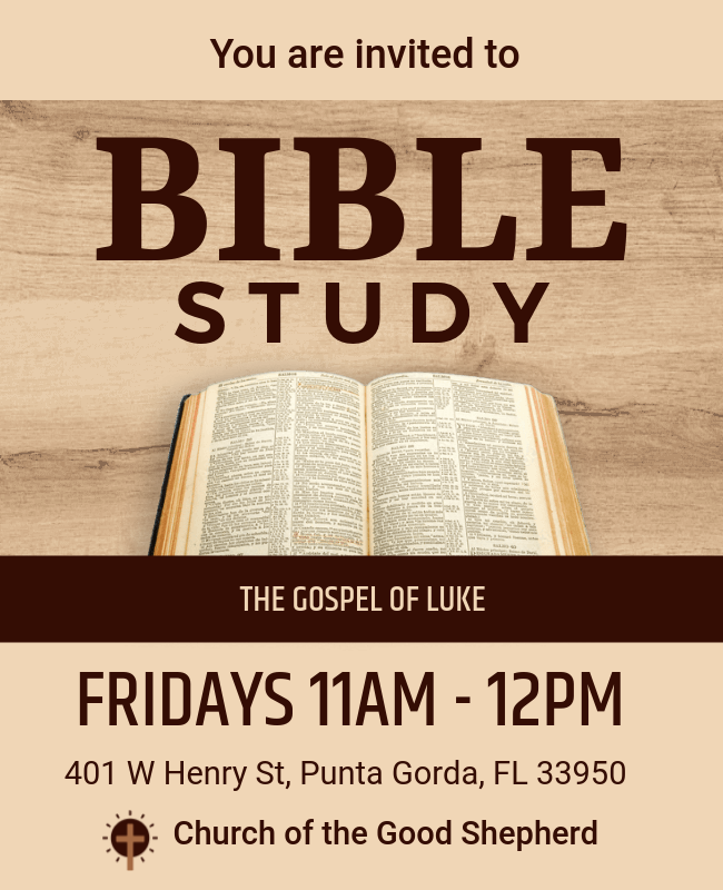 Poster for Wednesday Bible Study: Philippians, at Church of the Good Shepherd, Punta Gorda, FL, in the Craft Room at 11 AM.