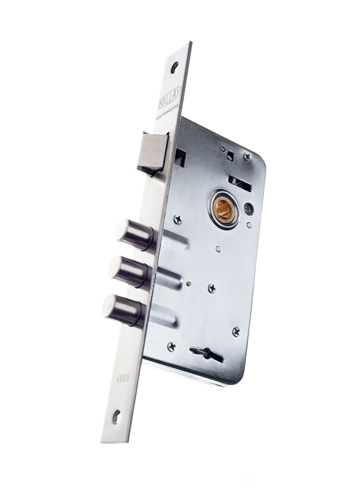 CERRADURA DE EXTERIOR 4008 TRES PERNOS FRENTE INOX. KALLAY