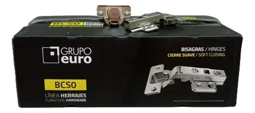Caja negra de bisagras para armarios de Grupo Euro BSO con una bisagra metálica expuesta en la parte superior.