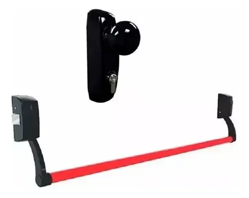 Sensor de pared negro y soportes laterales conectados por una barra/barra de seguridad roja.