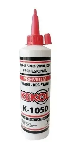Botella de adhesivo de vinilo blanco profesional K-1050 con tapa y etiqueta rojas.