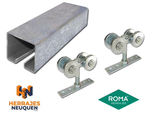 RIEL SUPERIOR 168 2,00 MTS ACERO SIN PINTAR + 2 CARROS 168 NYLON ROMA