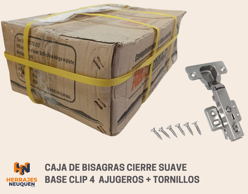 CAJA DE BISAGRAS CAZOLETA 35MM CIERRE LENTO CODO 0 “ CLIP 4T ALCE X 100 UDS