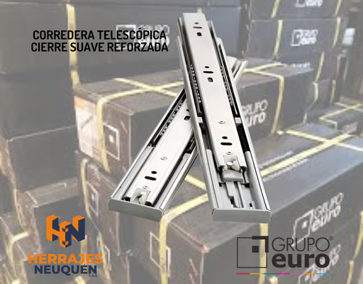 CORREDERA, TELESCOPICA 50 CM REFORZADAS, CIERRE SUAVE. ZINC GRUPO EURO