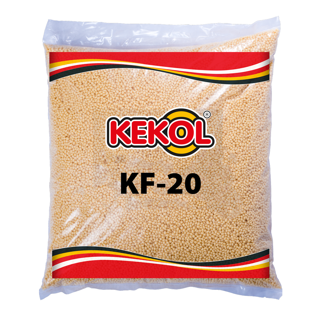 Bolsa de KEKOL KF-20 con ribetes rojos, amarillos y negros sobre fondo blanco.