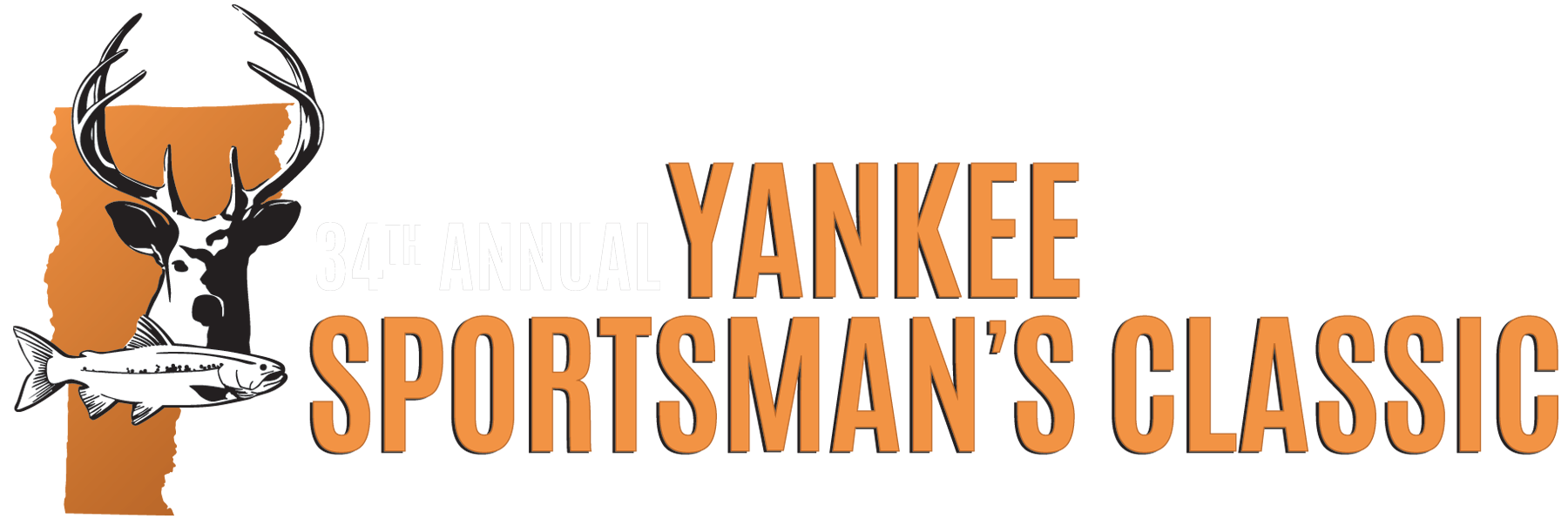 Logo for Yankee Sportsman's Classic, featuring a deer head, fish, and text in orange.