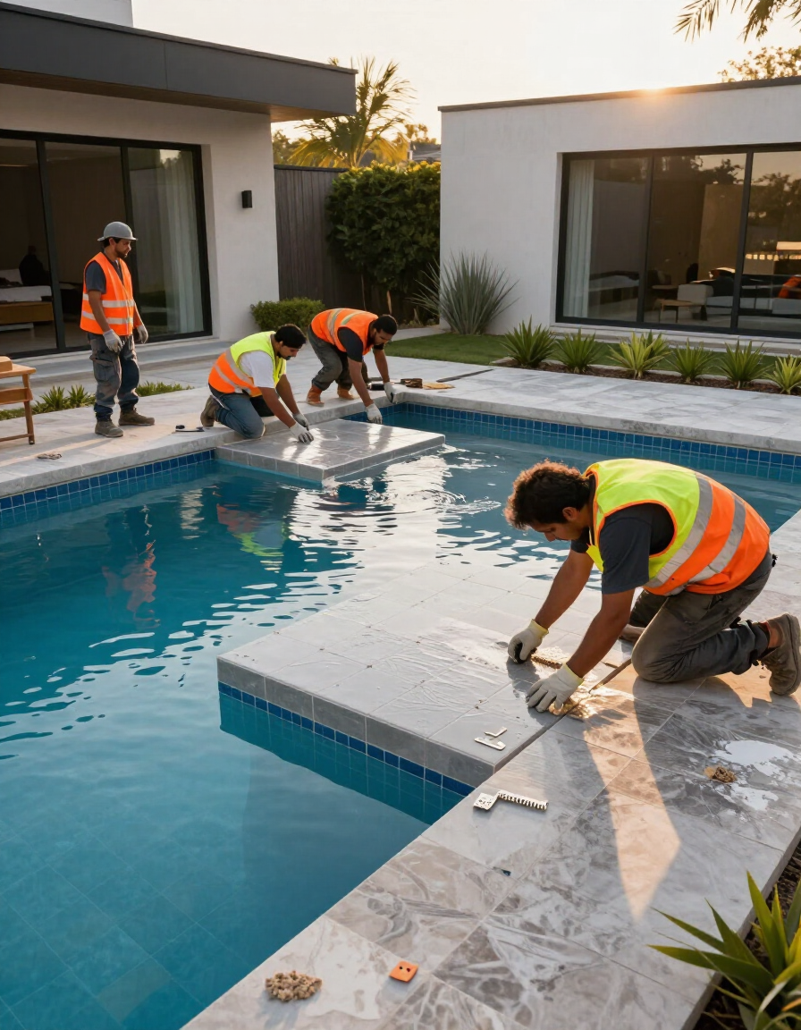 Proceso de obra y terminaciones de piscina