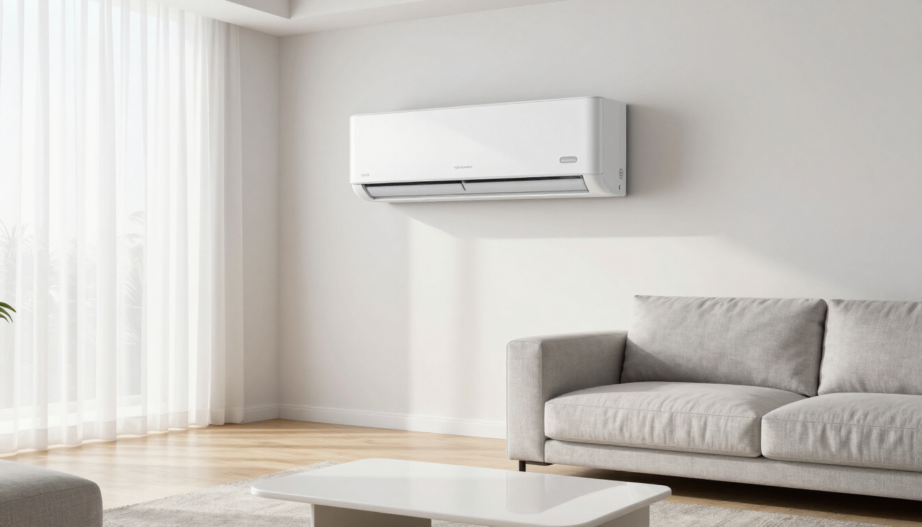 Moderne split-unit airconditioning in een woonkamer interieur