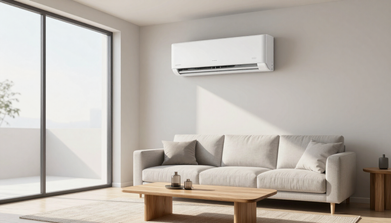 Moderne airco installatie in een lichte woonkamer