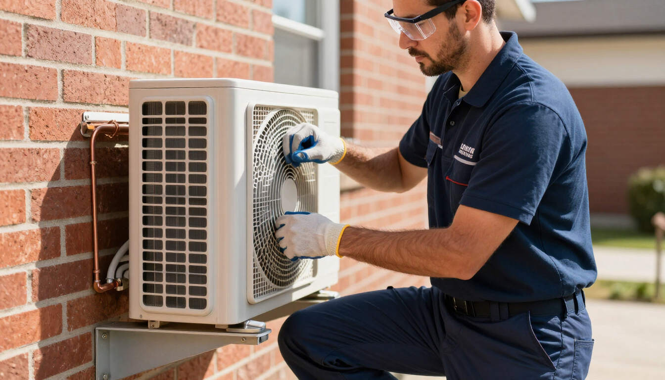 Installateur aan het werk met een airconditioning systeem