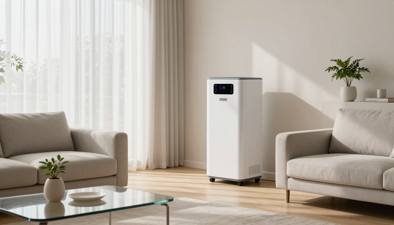 Moderne mobiele airco in woonkamer