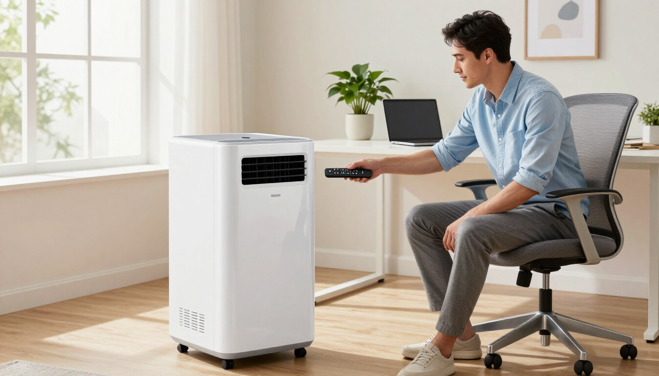 Persoon bedient airco met afstandsbediening