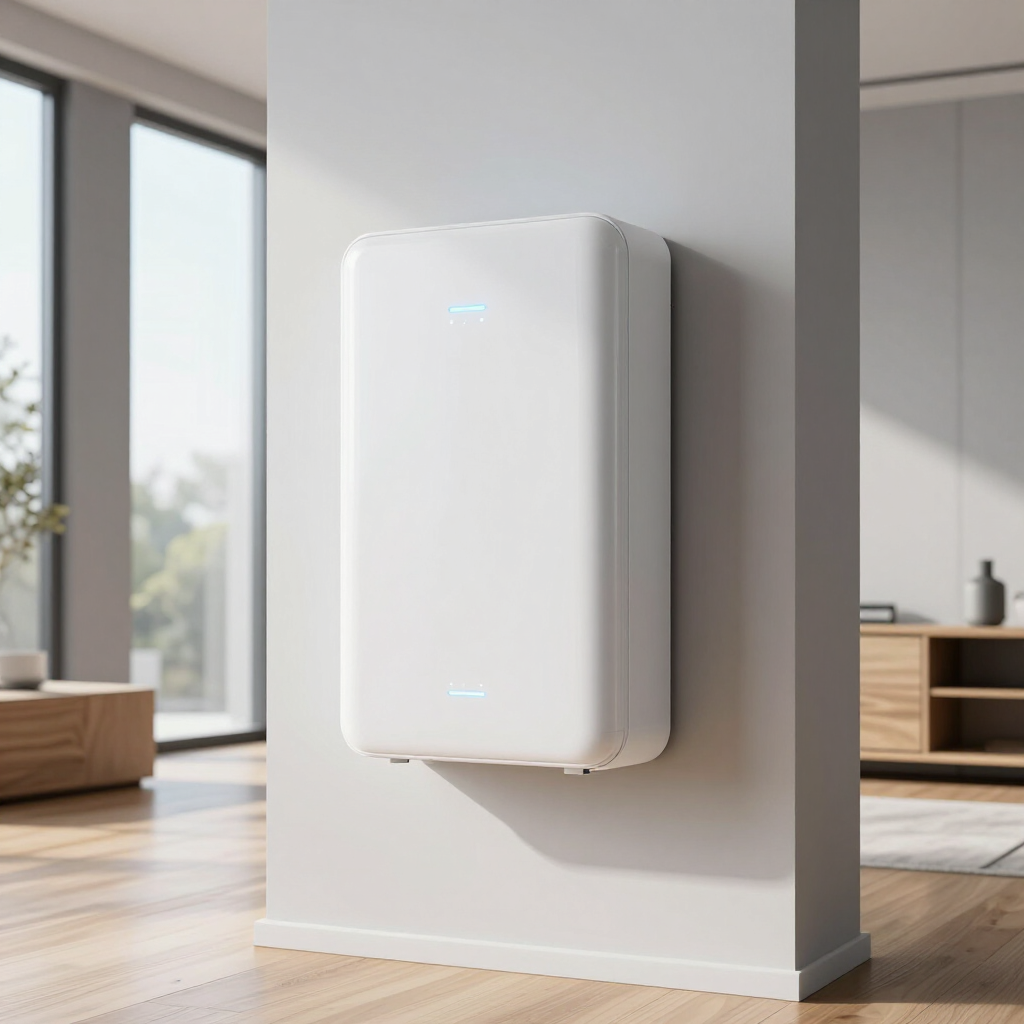 Moderne thuisbatterij installatie in een woning voor duurzame energieopslag.