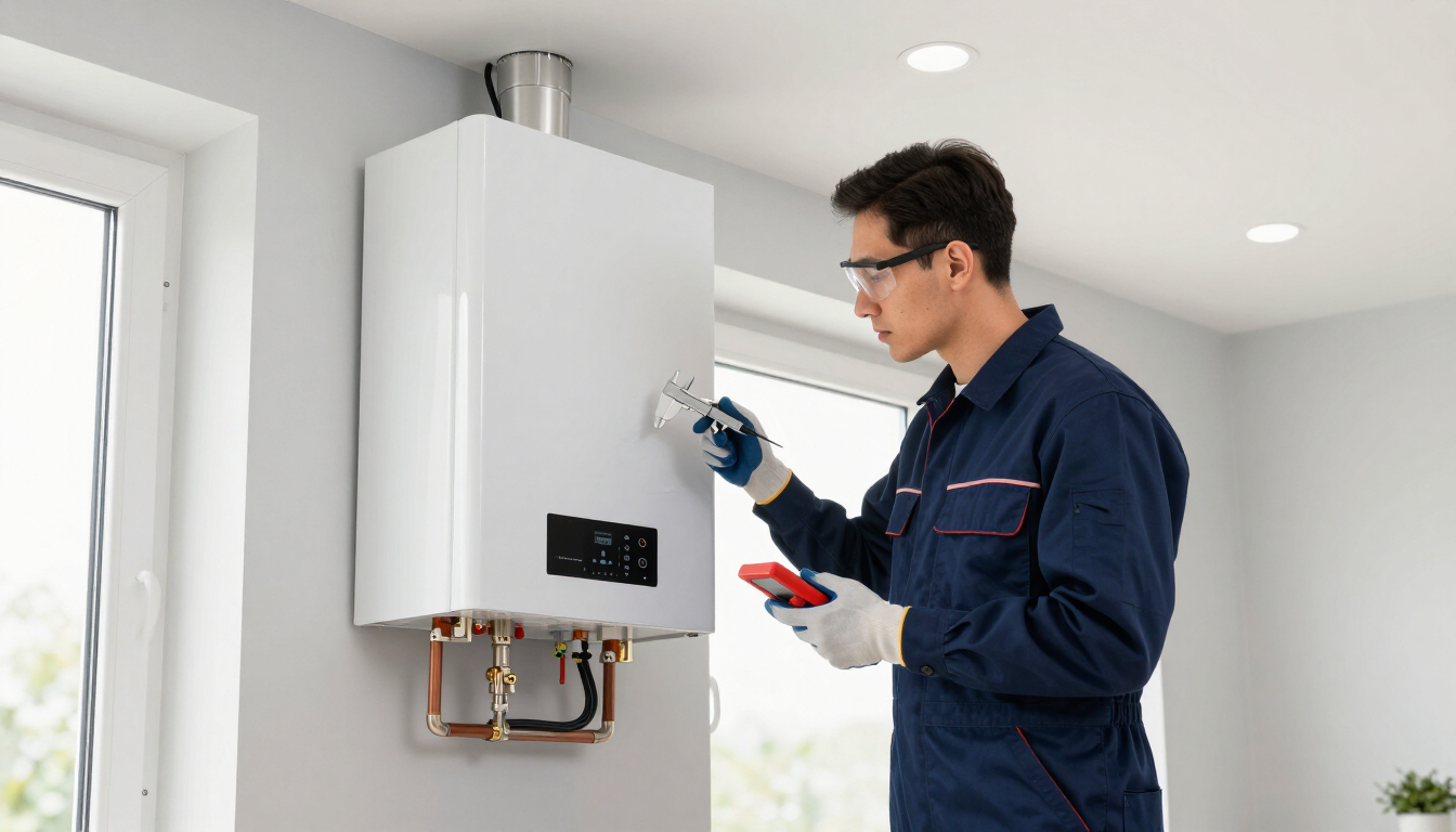 Technicus installeert een warmtepompboiler