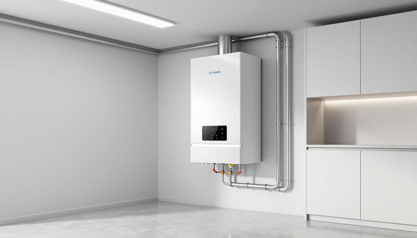 Moderne warmtepompboiler in bijkeuken