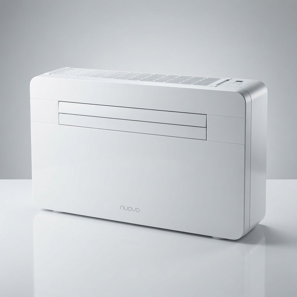 Witte wandairconditioner op een effen achtergrond.