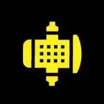 Yellow pixelated icon with a central grid and bracket-like shapes on a black background