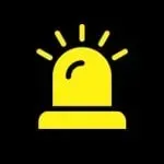 Yellow siren alarm icon with black details on a dark background