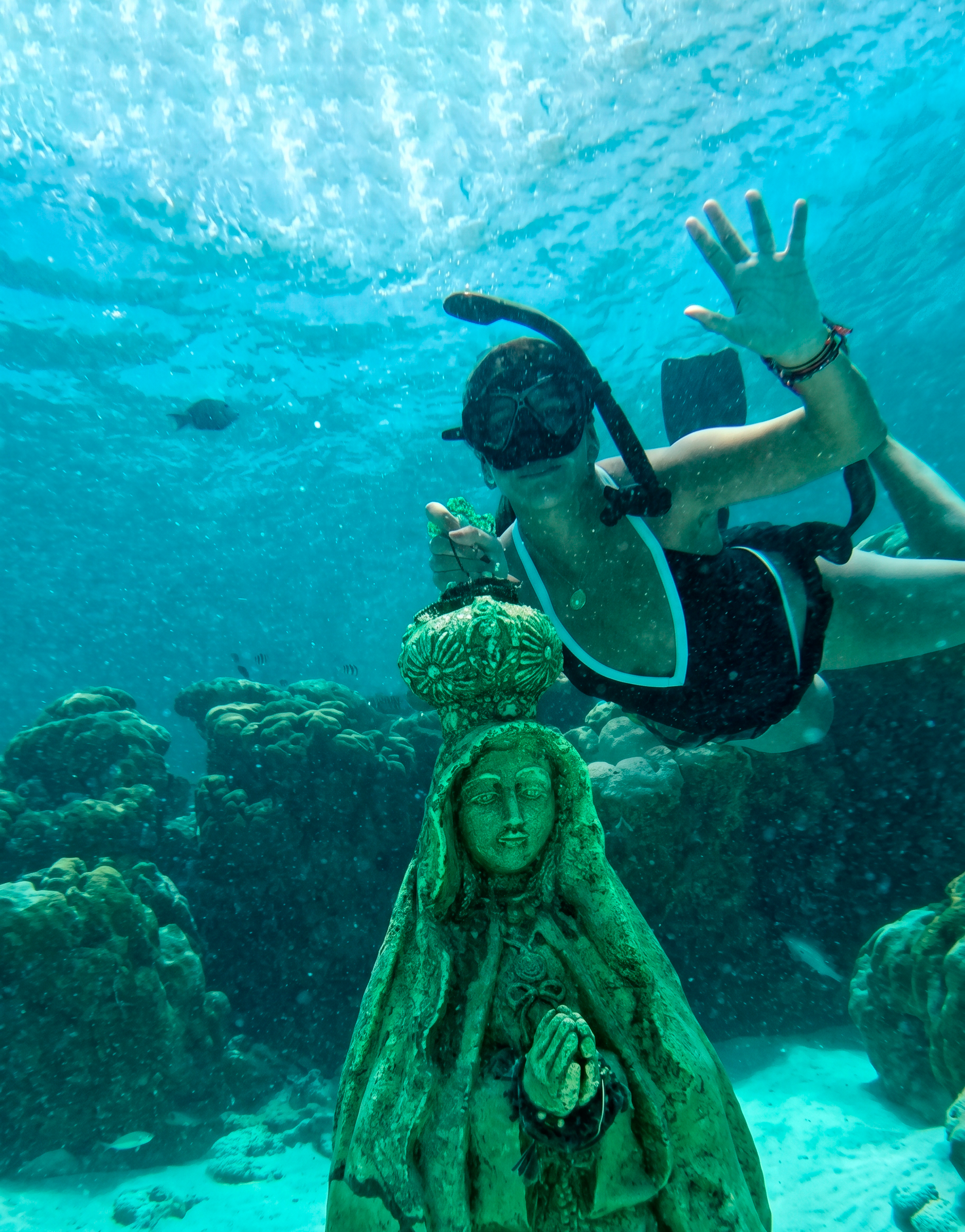 Snorkel en Los Roques, explorando la vida marina y formaciones rocosas bajo el agua.