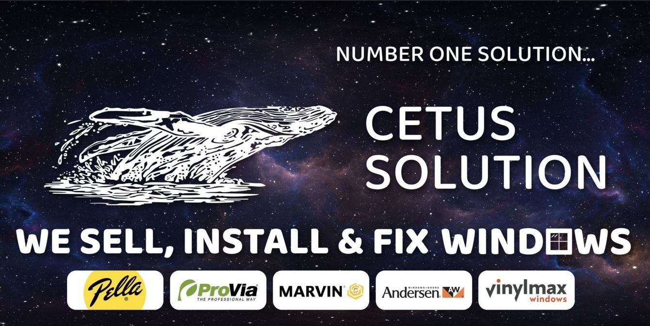 CETUS SOLUTION banner for window installation and repair, with logos and blue-white design.