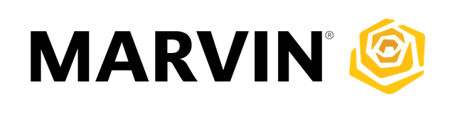 MARVIN logo in black text with a gold hexagonal icon on a white background
