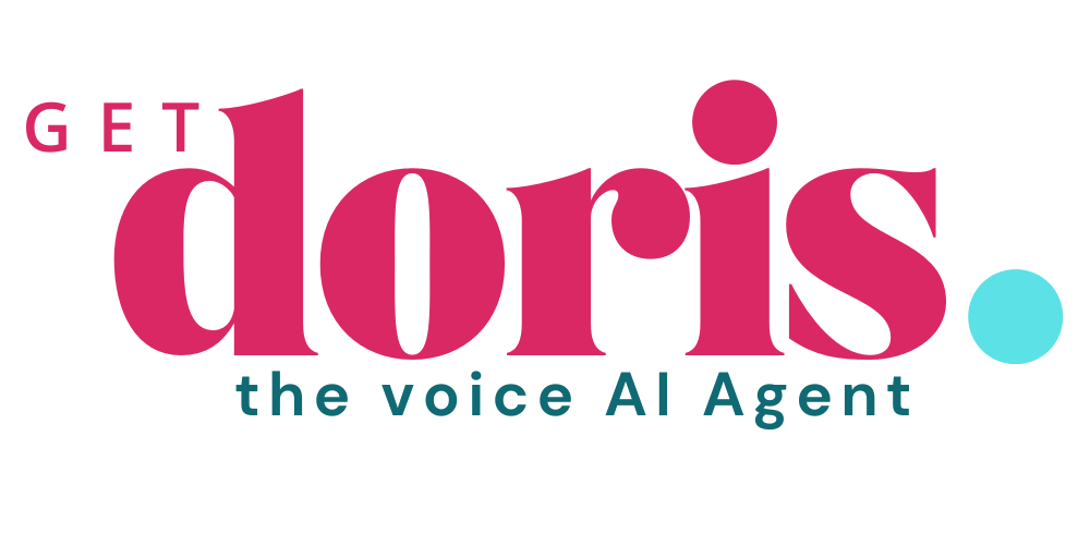 Logo reading “GET doris. the voice AI Agent” in pink and teal on white background