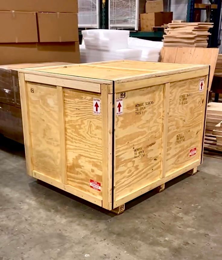 The plywood crate Commerce Packaging custom-built to protect a marimba in transit.