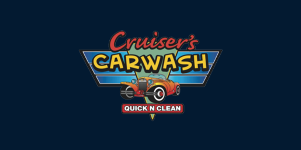 Cruiser's Carwash logo with red and blue text, a classic car, and “Quick n Clean” tagline
