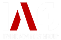 White background with a red stylized “A” logo and faint “IRVINE ADVISORY GROUP” text