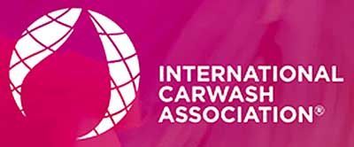 International Carwash Association logo on a magenta background with white text and globe icon