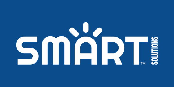 SMART Solutions logo in white on a blue background