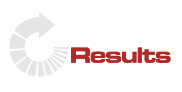 Gray circular arrow logo beside red “Results” text