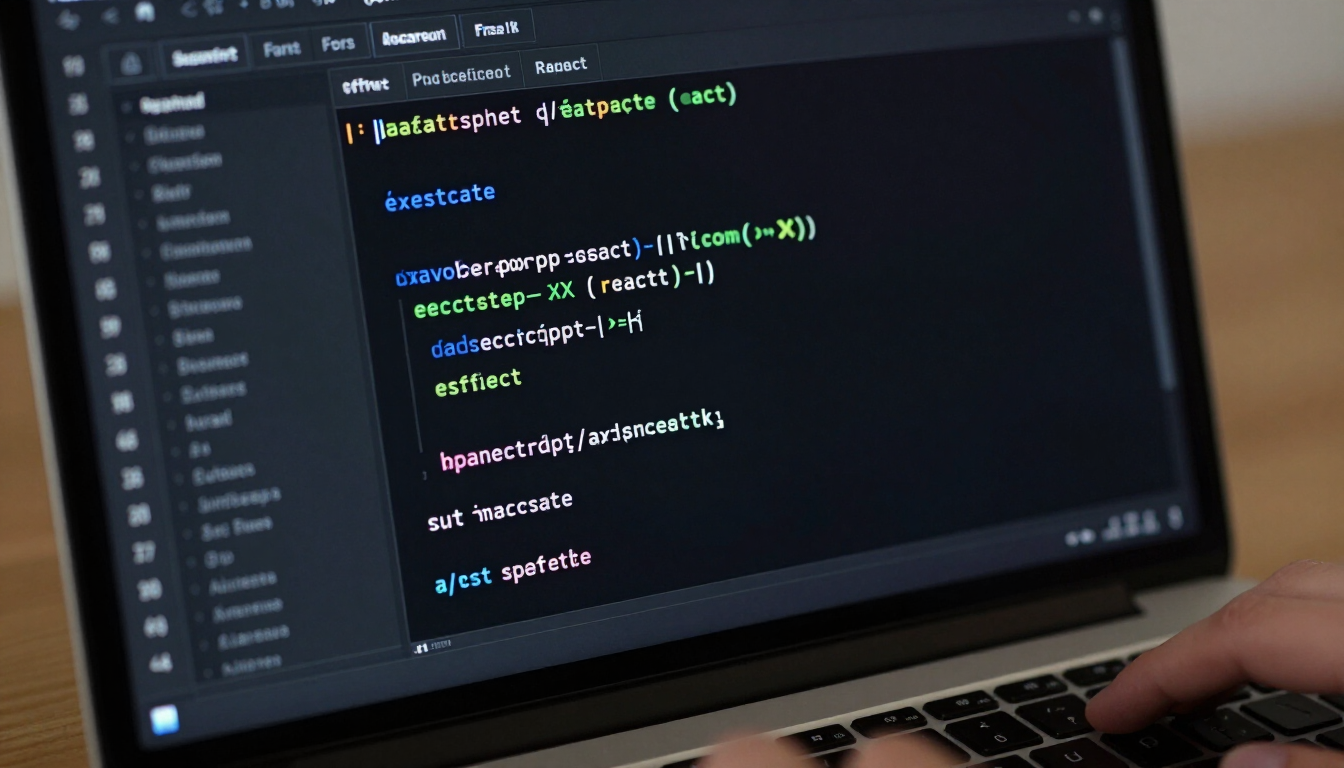 Developer code editor showing React code