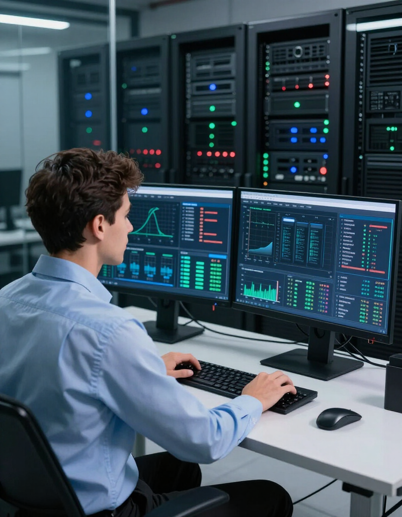 Engineer reviewing infrastructure dashboards