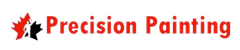 A logo for precision painting with a maple leaf on it