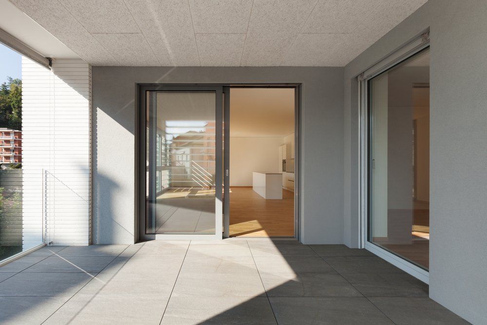 Sliding Glass Door with Grey Frame — Sliding Door Repairs in Launceston, TAS