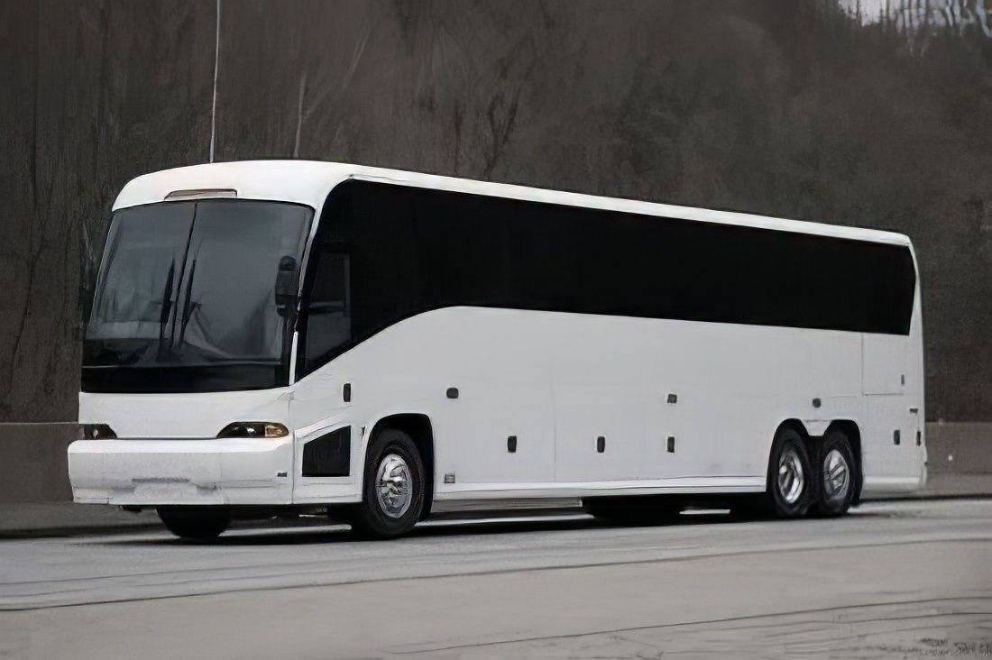 a white bus is parked on the side of the road