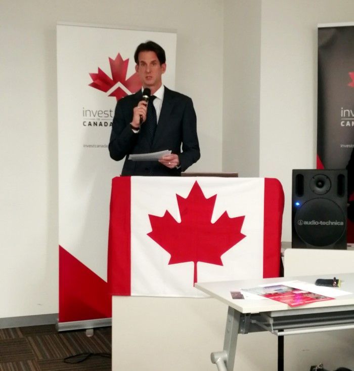 Canadian Consul, David Perdue speaking at a Canadian business seminar.