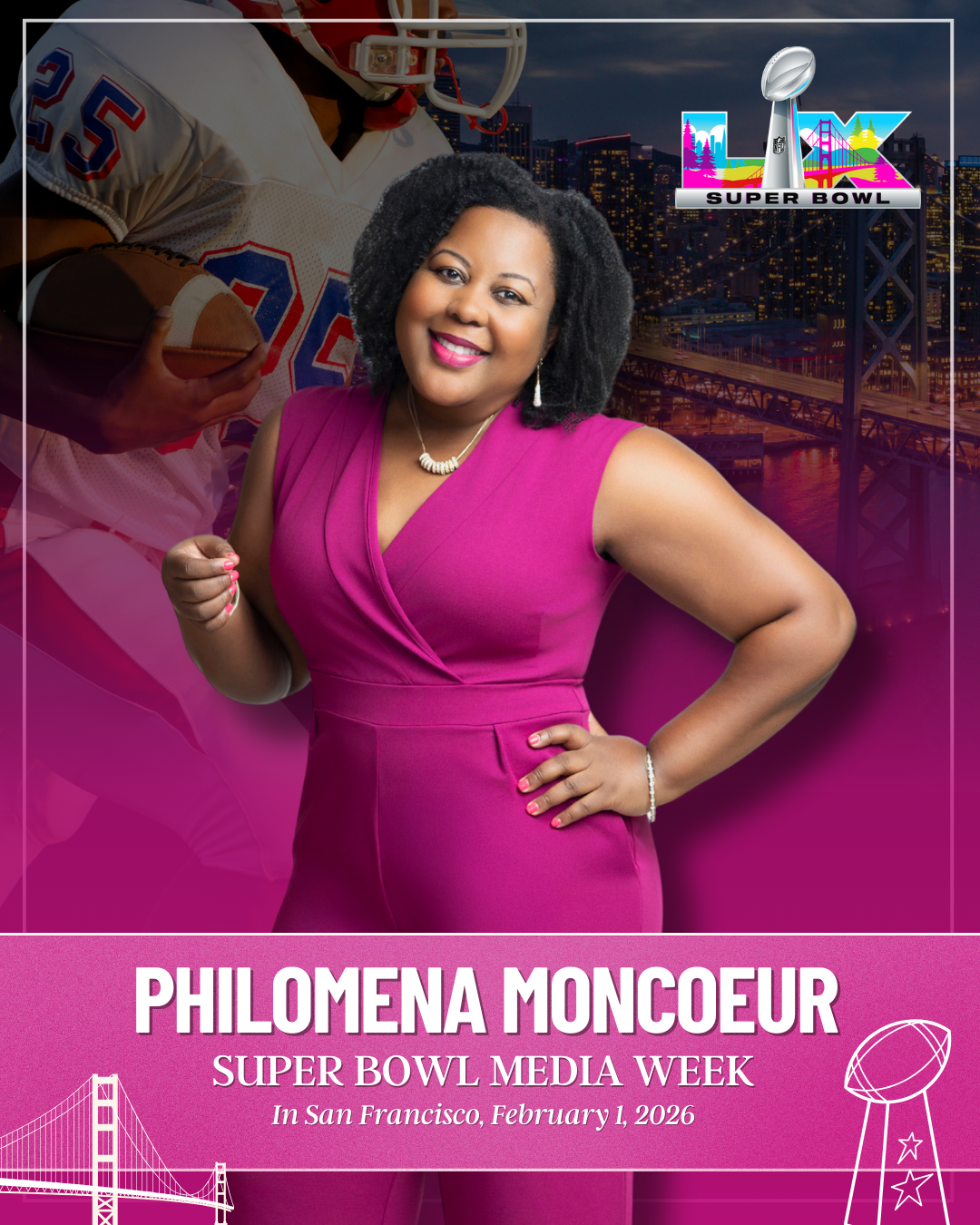Philomena Moncoeur at Super Bowl Media Week in San Francisco