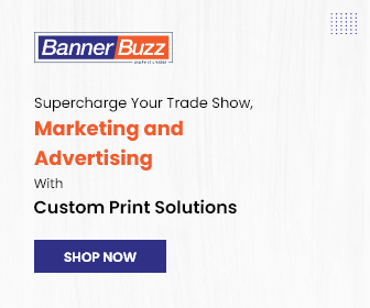 BannerBuzz ad promoting marketing and advertising custom print solutions with a “Shop Now” button
