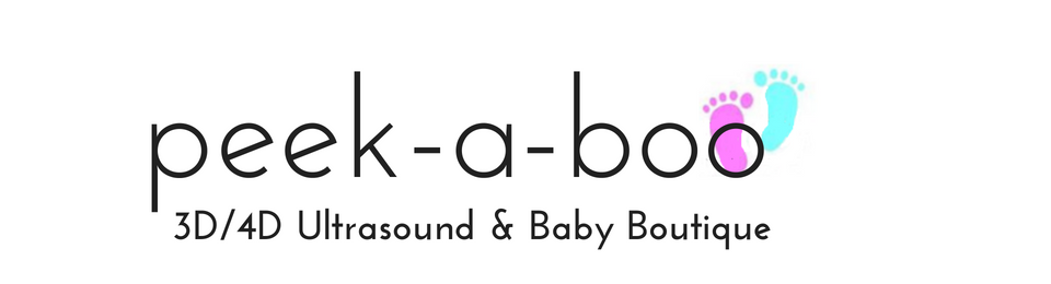 Peek-a-boo 3D/4D Ultrasound & Baby Boutique logo with pink baby feet icon
