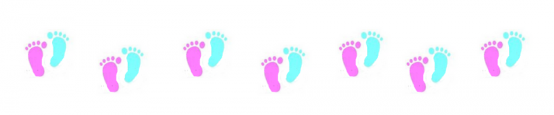 Pink and teal baby footprints repeated across a white background