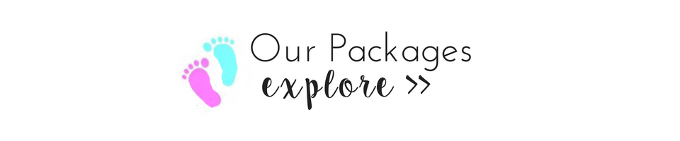 Our Packages explore >> logo with pink footprints and gray text
