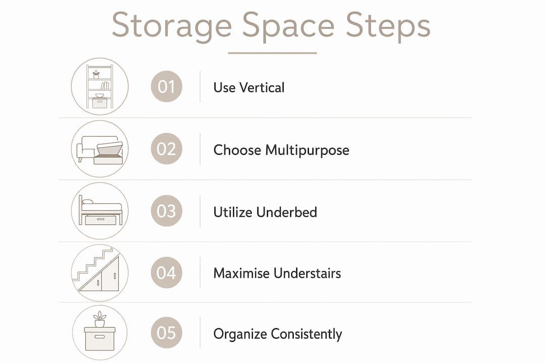 Infographic showing practical ways to create more storage space in a small home